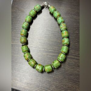 Artisan Green and Gold Beaded Necklace